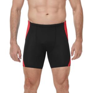 image:imageRoadbox Mens Athletic Swim Jammers Quick Dry Competitive Racing Swimsuit UPF 50 Compression Training Swimming ShortsBlack With Red