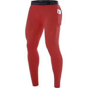 image:imageRoadbox Mens Compression Pants Running Tights with Pockets Sports Workout Leggings Athletic Base Layer for Cycling BasketballRed