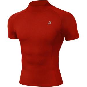 image:imageRoadbox Mens Compression Shirt Short Sleeve Mock Turtleneck Athletic Undershirt Quick Dry Base Layer Top for Gym Workout Tomato Red