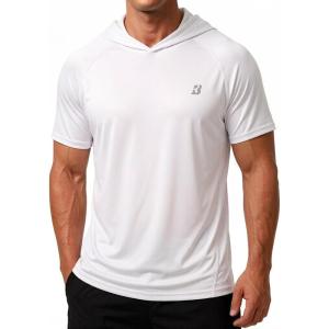 image:imageRoadbox Mens Short Sleeve Workout Gym Hoodies Lightweight Quick Dry Athletic T Shirts Sun Protection Hooded SweatshirtWhite