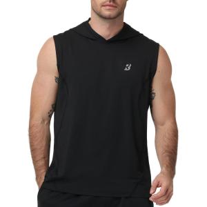 image:imageRoadbox Mens Sleeveless Hoodies Tank Top Muscle Workout Hooded Vest Quick Dry Gym Athletic Cut Off Shirts for Summer CasualBlack