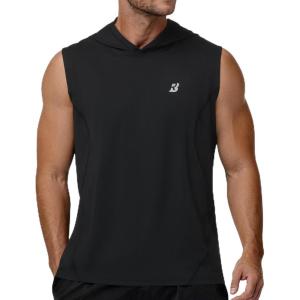 image:imageRoadbox Mens Sleeveless Hoodies Tank Top UPF 50 Lightweight Workout Hooded Muscle Cut Off Shirts for Gym AthleticBlack