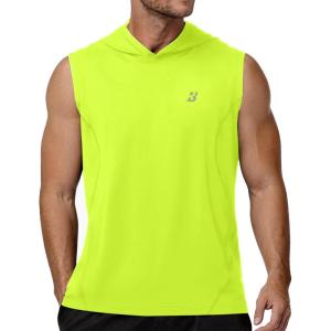 image:imageRoadbox Mens Sleeveless Hoodies Tank Top UPF 50 Lightweight Workout Hooded Muscle Cut Off Shirts for Gym AthleticFluorescent Yellow
