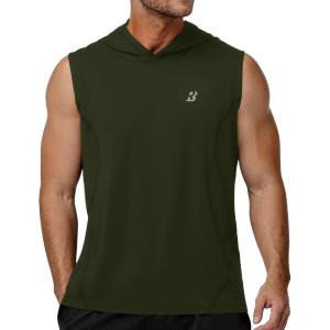 image:imageRoadbox Mens Sleeveless Hoodies Tank Top UPF 50 Lightweight Workout Hooded Muscle Cut Off Shirts for Gym AthleticKelp Green
