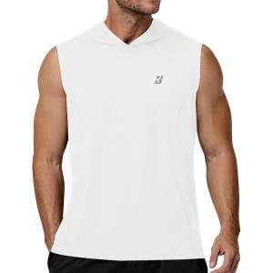 image:imageRoadbox Mens Sleeveless Hoodies Tank Top UPF 50 Lightweight Workout Hooded Muscle Cut Off Shirts for Gym AthleticWhite