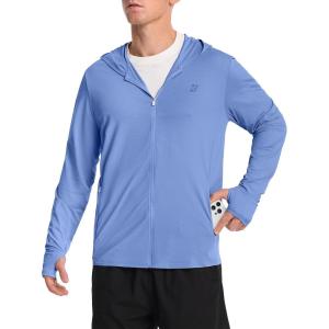 image:imageRoadbox Mens UPF 50 Sun Hoodie Jacket Full Zip UV Protection Long Sleeve Shirt Lightweight Breathable for Fishing HikingAzure Blue