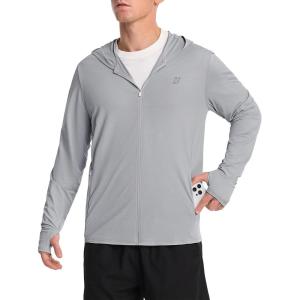 image:imageRoadbox Mens UPF 50 Sun Hoodie Jacket Full Zip UV Protection Long Sleeve Shirt Lightweight Breathable for Fishing HikingLight Gray