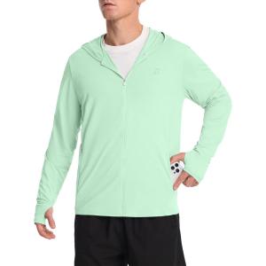 image:imageRoadbox Mens UPF 50 Sun Hoodie Jacket Full Zip UV Protection Long Sleeve Shirt Lightweight Breathable for Fishing HikingLight Green