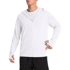 image:imageRoadbox Mens UPF 50 Sun Hoodie Jacket Full Zip UV Protection Long Sleeve Shirt Lightweight Breathable for Fishing HikingWhite
