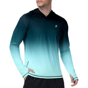 image:imageRoadbox Mens UPF 50 Sun Hoodie UV Hooded Long Sleeve Fishing Shirts Lightweight SPF Rash Guard for Outdoor Hiking SwimDark Green Gradient