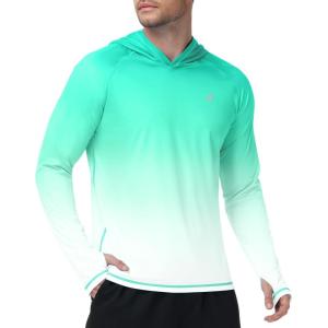 image:imageRoadbox Mens UPF 50 Sun Hoodie UV Hooded Long Sleeve Fishing Shirts Lightweight SPF Rash Guard for Outdoor Hiking SwimGreen Gradient