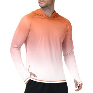image:imageRoadbox Mens UPF 50 Sun Hoodie UV Hooded Long Sleeve Fishing Shirts Lightweight SPF Rash Guard for Outdoor Hiking SwimLight Orange Gradient