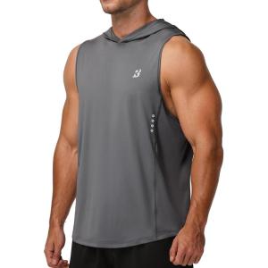 image:imageRoadbox Mens Workout Sleeveless Hoodie Quick Dry Athletic Hooded Tank Tops Lightweight Gym Running Muscle Cut Off T ShirtsCement Grey