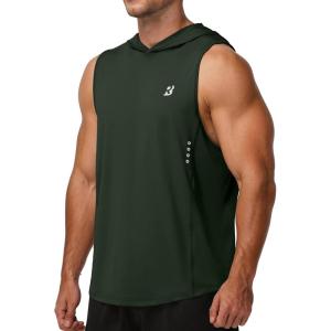 image:imageRoadbox Mens Workout Sleeveless Hoodie Quick Dry Athletic Hooded Tank Tops Lightweight Gym Running Muscle Cut Off T ShirtsDark Army Green