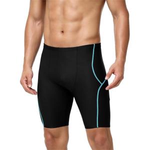 image:imageRoadbox Swim Jammers for Men Racing Athletic Quick Dry Swimsuit Endurance Training Competitive Swimming Shorts UPF 50Black  Lake Blue Stitching