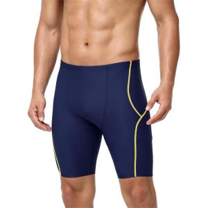 image:imageRoadbox Swim Jammers for Men Racing Athletic Quick Dry Swimsuit Endurance Training Competitive Swimming Shorts UPF 50Navy Blue  Yellow Stitching
