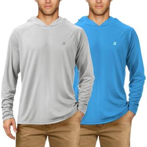 image:imageRoadbox UPF 50 Fishing Shirts for Men Long Sleeve UV Sun Protection Hoodie Outdoor Hiking Running Swimming Rash Guard2 Packgraycampanula Blue