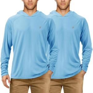 image:imageRoadbox UPF 50 Fishing Shirts for Men Long Sleeve UV Sun Protection Hoodie Outdoor Hiking Running Swimming Rash Guard2 Packlight Blue2