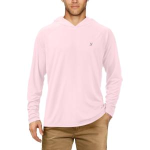 image:imageRoadbox UPF 50 Fishing Shirts for Men Long Sleeve UV Sun Protection Hoodie Outdoor Hiking Running Swimming Rash GuardNo Thumb Holeash Pink