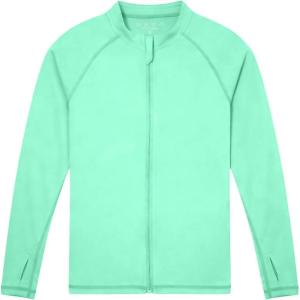 image:imageRoadbox Boys UPF 50 Zip Up Rash Guard Long Sleeve Swim Shirt Kids UV Protection Sun Shirts Quick Dry for Water Beach SurfGreen
