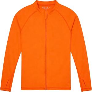 image:imageRoadbox Boys UPF 50 Zip Up Rash Guard Long Sleeve Swim Shirt Kids UV Protection Sun Shirts Quick Dry for Water Beach SurfOrange
