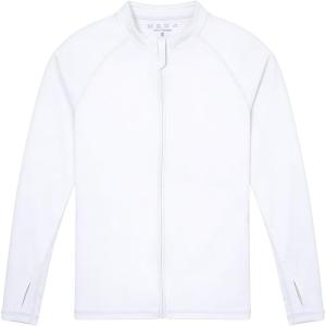 image:imageRoadbox Boys UPF 50 Zip Up Rash Guard Long Sleeve Swim Shirt Kids UV Protection Sun Shirts Quick Dry for Water Beach SurfWhite