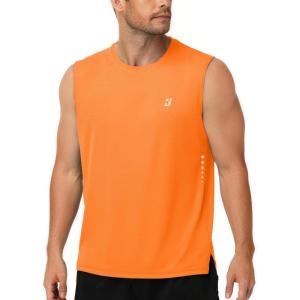 image:imageMens Workout Sleeveless Shirts Quick Dry Athletic Tank Top Lightweight Muscle Shirt for Gym Running Casual SportsBright Orange