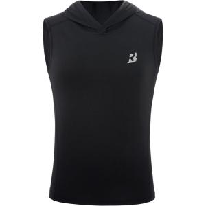 image:imageRoadbox Boys Tank Tops Athletic Compression Hoodie Shirts Sleeveless Quick Dry Sport Workout Active TShirt for Kids YouthBlack