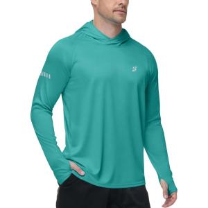 image:imageRoadbox Mens UPF 50 Sun Protection Hoodie UV Long Sleeve Fishing Shirts Lightweight Swim Rash Guard for Outdoor HikingTurquoise