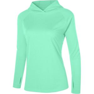 image:imageRoadbox Womens UPF 50 Sun Protection Hoodie Long Sleeve Hiking Fishing Hooded Shirt Lightweight Outdoor UV Rash Guard02green