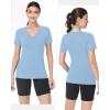 image:imageRoadbox Womens Compression Shirt Short Sleeve V Neck Workout Tops Quick Dry Athletic Gym Base Layer for Yoga Running SportsLight Blue Grey