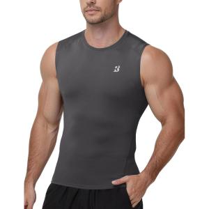 image:imageRoadbox Mens Sleeveless Compression Shirt Athletic Workout Tank Tops Sports Running Slimming Base LayerCement Gray
