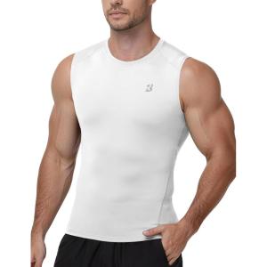 image:imageRoadbox Mens Sleeveless Compression Shirt Athletic Workout Tank Tops Sports Running Slimming Base LayerWhite