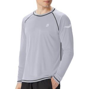 image:imageRoadbox Mens Sun Protection Swim Shirt Long Sleeve UPF 50 Rash Guard QuickDry Fishing Shirts for Beach Surfing HikingEco Gray