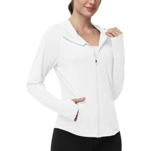 image:imageRoadbox Womens Sun Protection Hoodie Jacket UPF 50 SPF Lightweight Long Sleeve Full Zip Workout Shirts for Hiking Running02 White