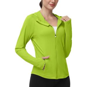 image:imageRoadbox Womens Sun Protection Hoodie Jacket UPF 50 SPF Lightweight Long Sleeve Full Zip Workout Shirts for Hiking Running09 Green