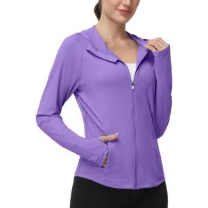 image:imageRoadbox Womens Sun Protection Hoodie Jacket UPF 50 SPF Lightweight Long Sleeve Full Zip Workout Shirts for Hiking Running10 Purple