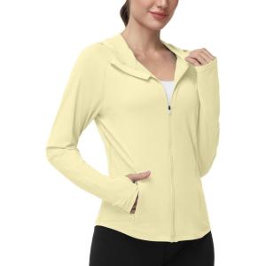 image:imageRoadbox Womens Sun Protection Hoodie Jacket UPF 50 SPF Lightweight Long Sleeve Full Zip Workout Shirts for Hiking Running11 Yellow