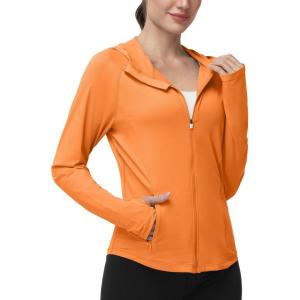image:imageRoadbox Womens Sun Protection Hoodie Jacket UPF 50 SPF Lightweight Long Sleeve Full Zip Workout Shirts for Hiking Running12 Orange