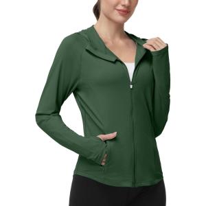 image:imageRoadbox Womens Sun Protection Hoodie Jacket UPF 50 SPF Lightweight Long Sleeve Full Zip Workout Shirts for Hiking Running13 Dark Green