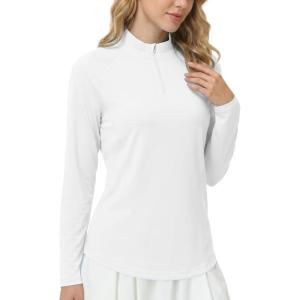 image:imageRoadbox Womens UPF 50 14 Zip Pullover Long Sleeve Sun Protection Rash Guard Shirts Quick Dry Workout Hiking Golf Tops02white