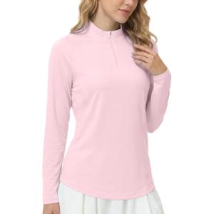 image:imageRoadbox Womens UPF 50 14 Zip Pullover Long Sleeve Sun Protection Rash Guard Shirts Quick Dry Workout Hiking Golf Tops06pink