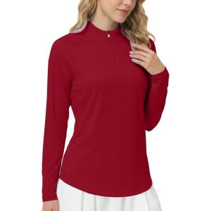 image:imageRoadbox Womens UPF 50 14 Zip Pullover Long Sleeve Sun Protection Rash Guard Shirts Quick Dry Workout Hiking Golf Tops07red