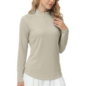 image:imageRoadbox Womens UPF 50 14 Zip Pullover Long Sleeve Sun Protection Rash Guard Shirts Quick Dry Workout Hiking Golf Tops08khaki