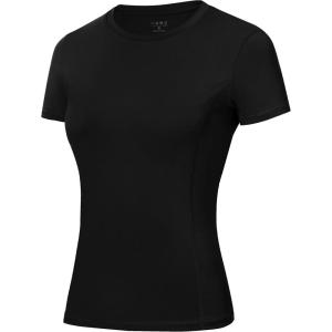 image:imageRoadbox Womens Compression Shirt Slim Fit Short Sleeve Athletic Top Workout Undershirt for Gym and YogaBlack