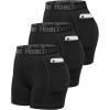 image:imageRoadbox Womens Volleyball Compression Shorts with Pockets 3 Pack Spandex Workout Athletic Shorts for Running Gym YogaBlackblackblack