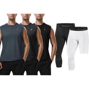 image:imageRoadbox Basketball Sports Set Mens Sleeveless Shirts and 34 One Leg Compression Pants Size M