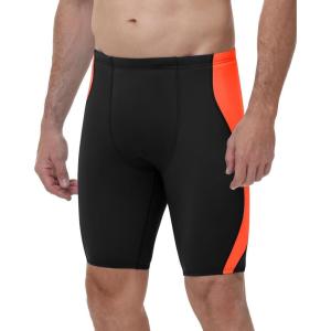 image:imageRoadbox Swim Jammers for Men Athletic Swimsuit for Training Racing Quick Dry Endurance Competitive Swimming Shorts UPF 50Black Combined With Bright Orange