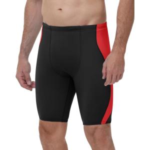 image:imageRoadbox Swim Jammers for Men Athletic Swimsuit for Training Racing Quick Dry Endurance Competitive Swimming Shorts UPF 50Black Combined With Red