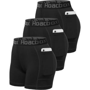 image:imageRoadbox Womens Volleyball Compression Shorts with Pockets 3 Pack Spandex Workout Athletic Shorts for Running Gym YogaBlackblackblack